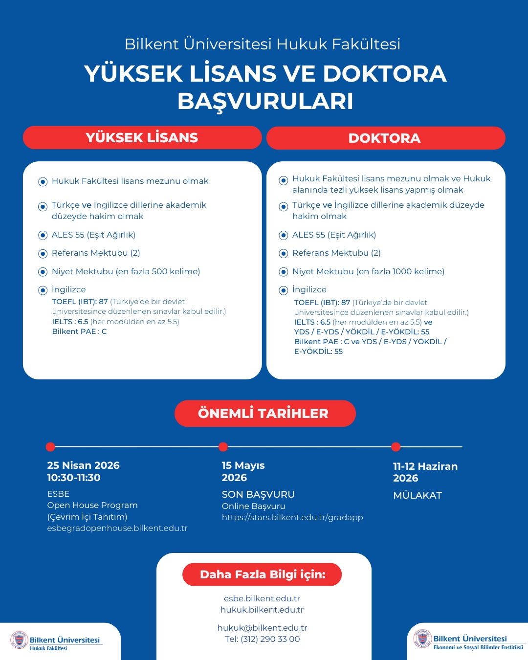 Applications for the Master’s and Ph.D. Programs at Bilkent University Faculty of Law Are Ongoing!