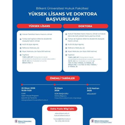 Bilkent Üniversitesi Hukuk Fakültesi Yüksek Lisans ve Doktora Başvuruları Devam Ediyor!